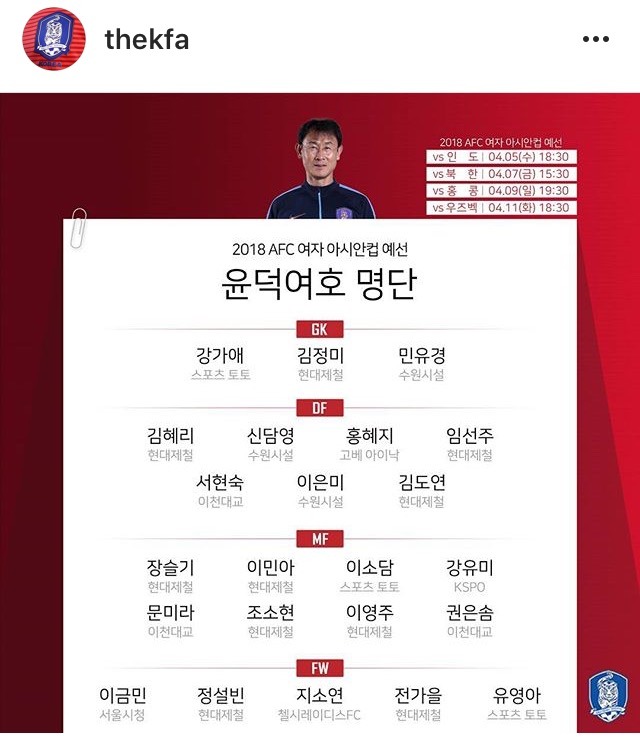 여자 대표팀 명단 | 인스티즈