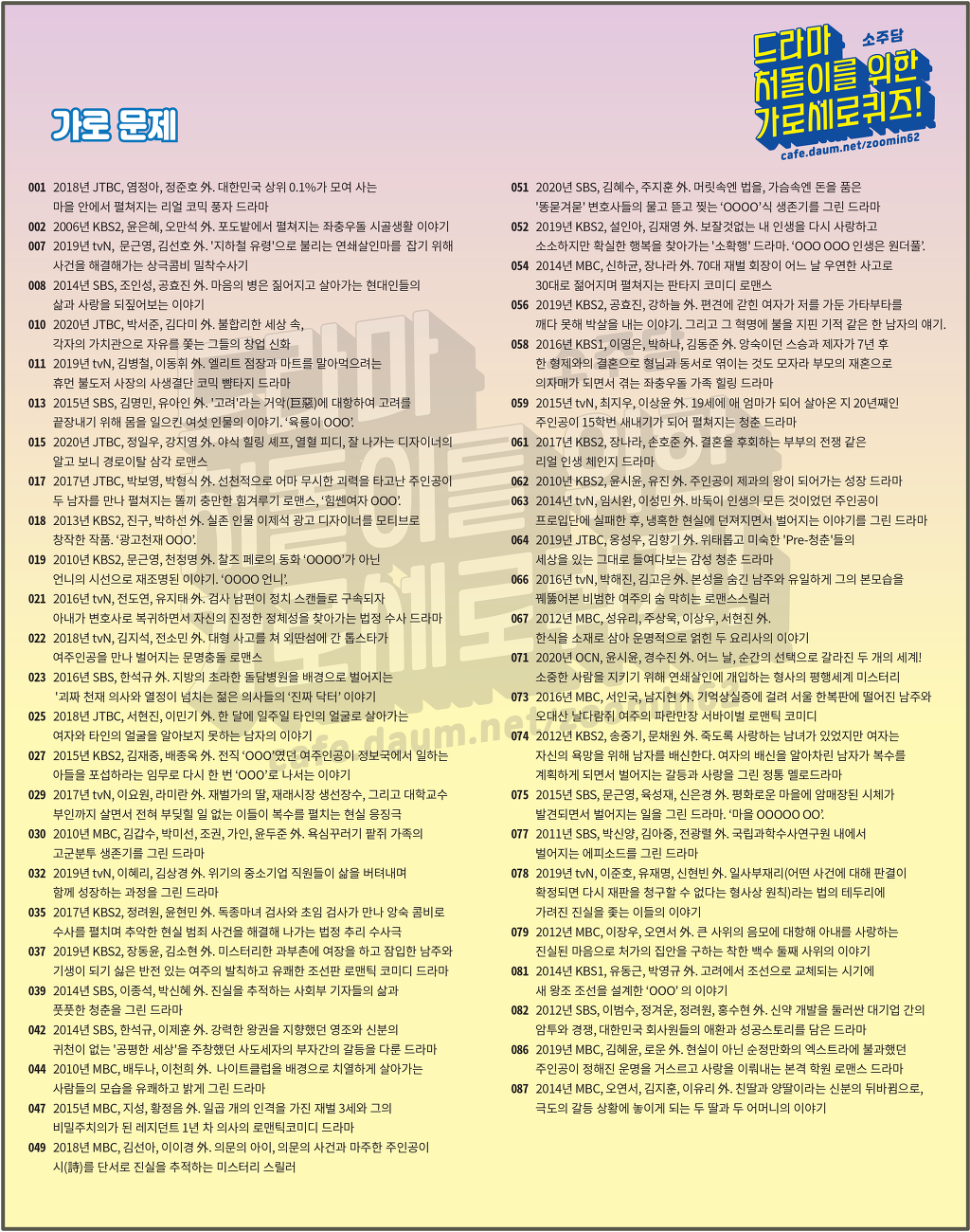드라마 처돌이를 위한 가로세로퀴즈.JPG | 인스티즈